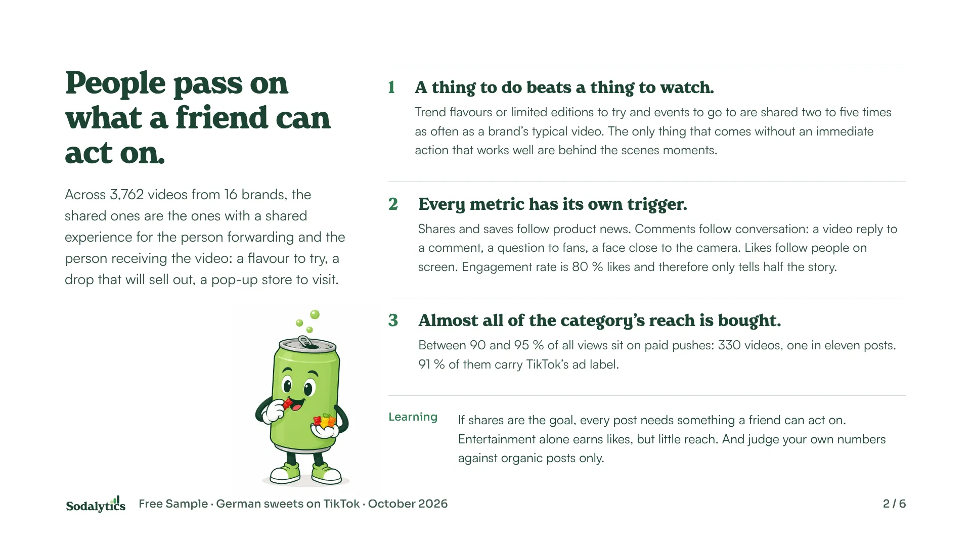 Example slide 2: the answer, three observations and one learning.